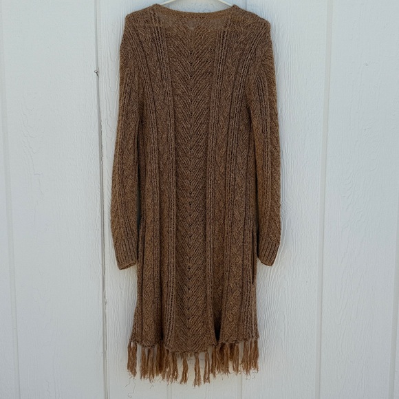 Idyllwind Size L Tan Metallic Knit Fringe Western Wrap Tunic Cardigan Sweater - Picture 8 of 10